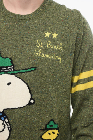 PEANUTS Embroidered Wool Blend GLAMPING Crew-neck Sweater