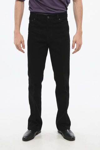 Jeans a Lavaggio Scuro con Patch Logo in Pelle 24cm