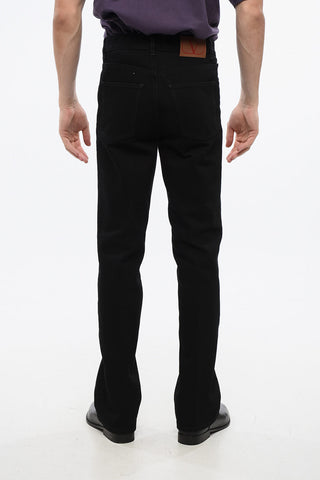 Jeans a Lavaggio Scuro con Patch Logo in Pelle 24cm
