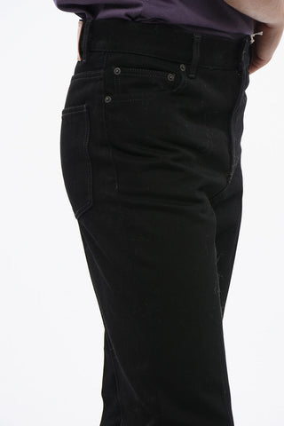 Jeans a Lavaggio Scuro con Patch Logo in Pelle 24cm