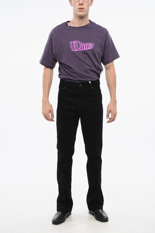 Jeans a Lavaggio Scuro con Patch Logo in Pelle 24cm