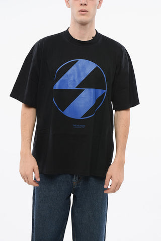 Bicolor Baumwoll-T-Shirt mit Rundhalsausschnitt