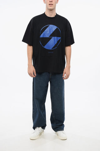 Bicolor Baumwoll-T-Shirt mit Rundhalsausschnitt
