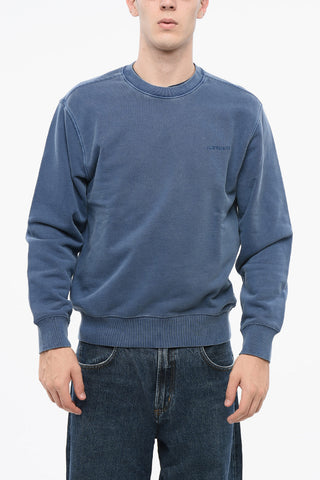 Brushed Cotton DUSTER SCRIPT Crew-neck Sweatshirt with Embroidered Logo