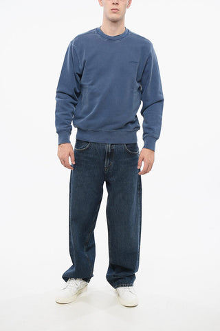Brushed Cotton DUSTER SCRIPT Crew-neck Sweatshirt with Embroidered Logo