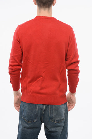 PEANUTS Wool Blend MERRY SNOOPY Crew-neck Sweater with Frontal Embroidery