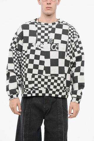 Checked Crewneck Sweatshirt with Ribbed Hem