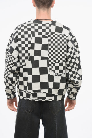 Checked Crewneck Sweatshirt with Ribbed Hem