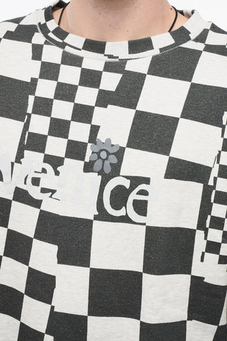 Checked Crewneck Sweatshirt with Ribbed Hem