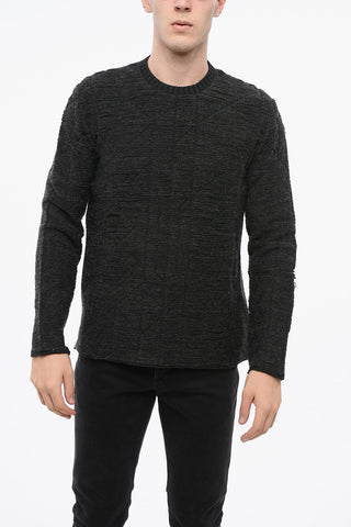 MM6 Virgin Wool Blend Crew-neck Sweater with Geometric Inlaid Pattern