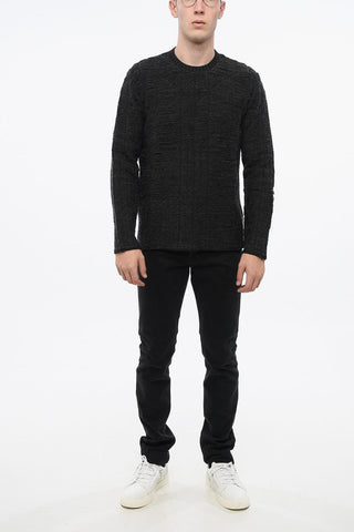 MM6 Virgin Wool Blend Crew-neck Sweater with Geometric Inlaid Pattern