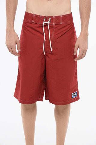 Nylon Boxer Swim Briefs with Exposed Seams