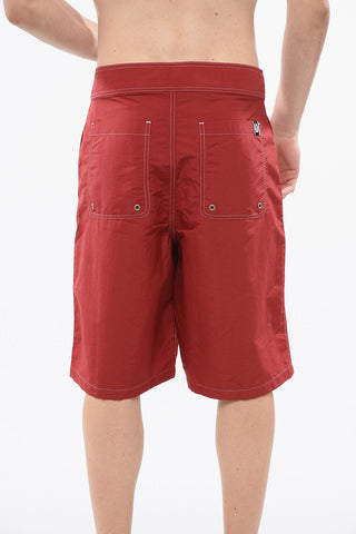 Nylon Boxer Swim Briefs with Exposed Seams