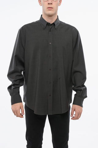Camicia in Lana Vergine con Colletto Button-Down