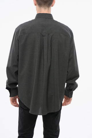Camicia in Lana Vergine con Colletto Button-Down