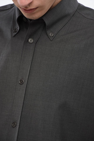 Camicia in Lana Vergine con Colletto Button-Down