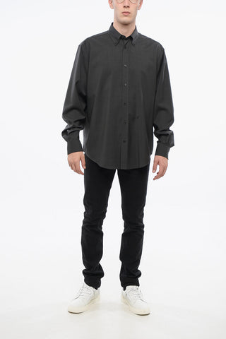 Camicia in Lana Vergine con Colletto Button-Down