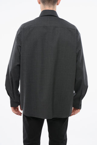 Camicia Loose Fit in Lana Vergine con Dettaglio in Metallo sul Taschino
