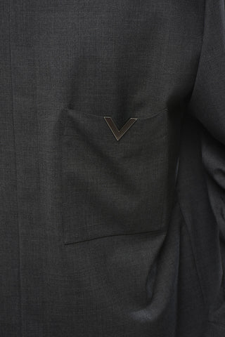 Loose Fit Virgin Wool Shirt with Metal Detail on Breast Pocket