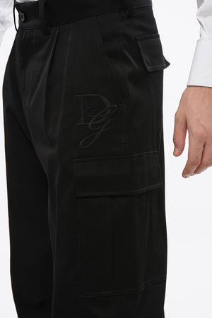 Single-Pleat Cargo Pants with Embroidered Monogram