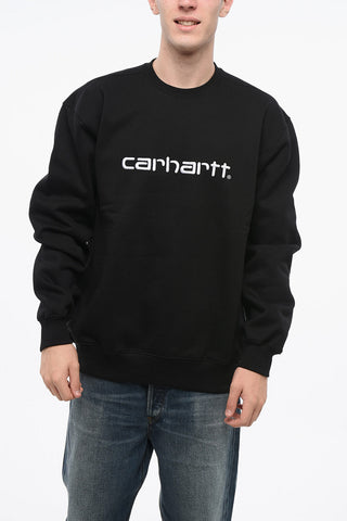 Fleeced Cotton Crew-neck Sweatshirt with Embossed Logo
