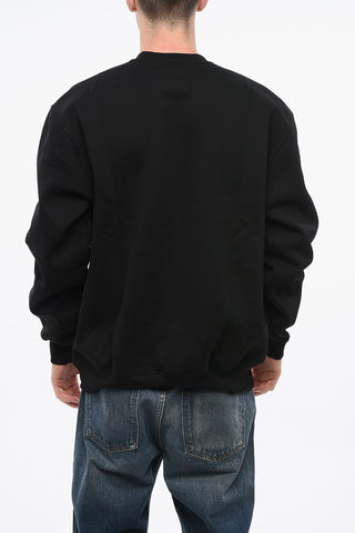 Fleeced Cotton Crew-neck Sweatshirt with Embossed Logo