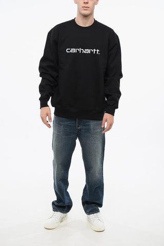 Fleeced Cotton Crew-neck Sweatshirt with Embossed Logo