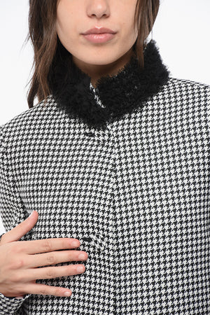 Houndstooth Coat HOLLYWOOD with Ruched Tulle Collar