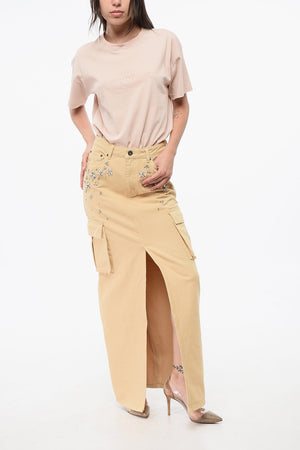 Maxi Gonna Cargo in Denim Abbellita da Gioielli