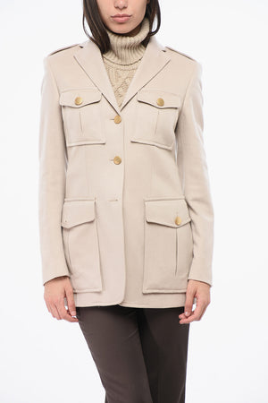 Blazer in Cashmere Utility con Bottoni Effetto Dorato