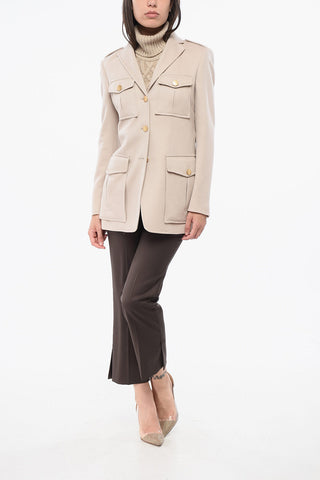 Kaschmir-Utility-Blazer mit goldfarbenen Knöpfen