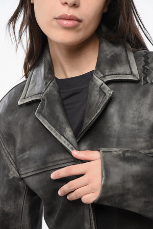 Bikerjacke aus Leder mit aufgesetzten Taschen