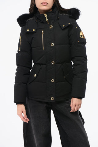 Quilted Down Jacket with Golden-Effect Details