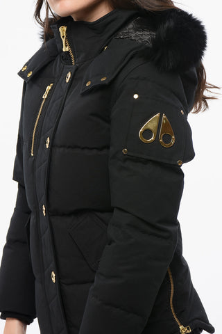 Quilted Down Jacket with Golden-Effect Details