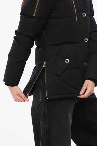 Quilted Down Jacket with Golden-Effect Details