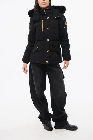 Quilted Down Jacket with Golden-Effect Details