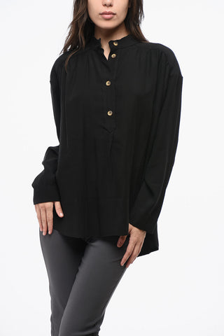 Asymmetrical Cut Gabardine Cotton Shirt