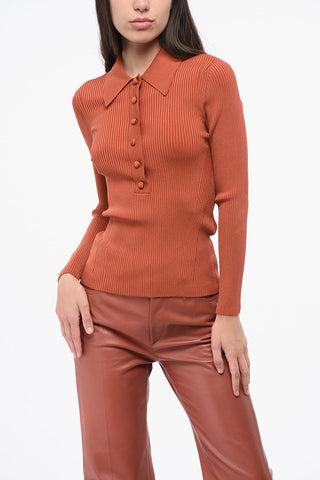 Ribbed Sweater with Polo Neck