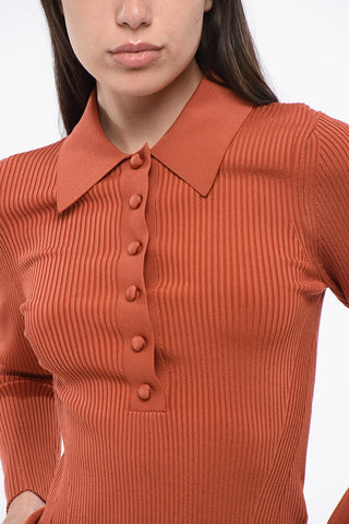 Ribbed Sweater with Polo Neck