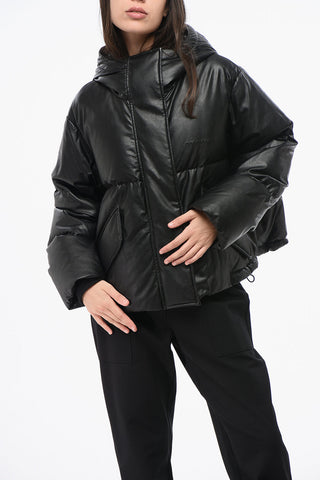MM6 Faux Leather Down Jacket with Hood