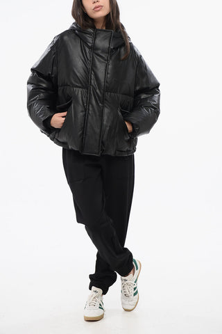 MM6 Faux Leather Down Jacket with Hood