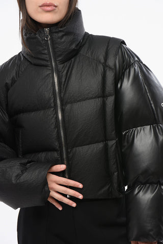 MM6 Piumino Crop Trapuntato con Dettaglio in Eco Pelle
