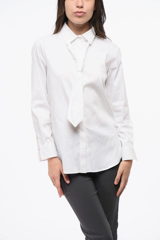 Camicia in Popeline di Cotone Tie Neck