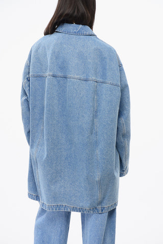 Oversized Denim Jacket with Hidden Button Closure