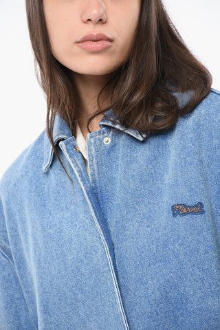 Oversized Denim Jacket with Hidden Button Closure