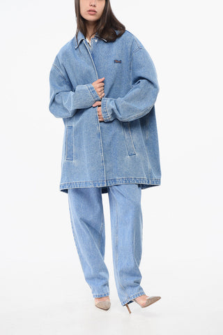 Oversized Denim Jacket with Hidden Button Closure