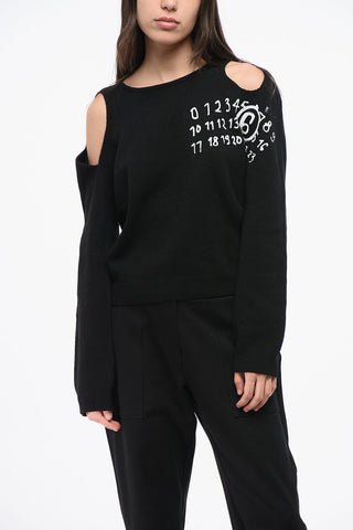 MM6 Wool Crew-neck Sweater with Cut Out Details and Logo