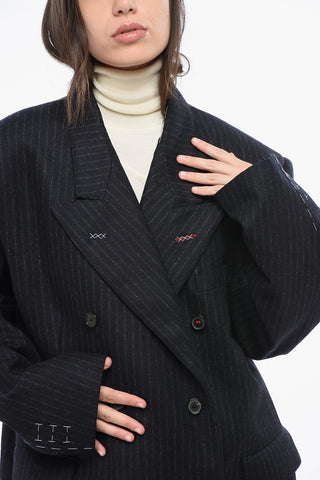 MM4 MM14 Pinstriped Wool Double Breasted Blazer