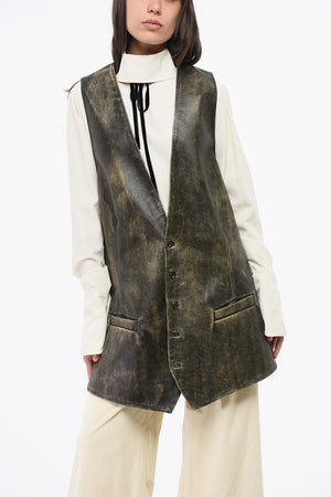 MM6 Maxi Leather Gilet with V-Neck