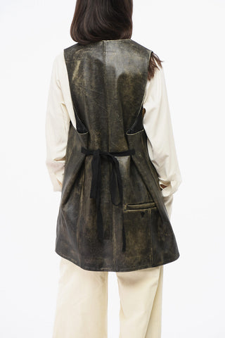 MM6 Maxi Leather Gilet with V-Neck